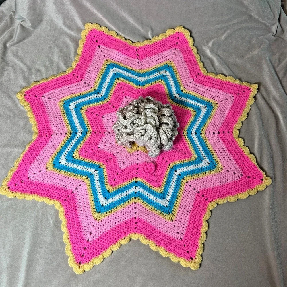 Lovey Security Blanket Handmade Crochet Starburst Color Pattern Baby Shower Gift